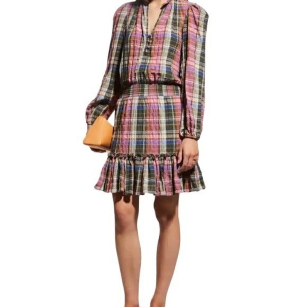 VERONICA BEARD Destiny Dress Plaid Ruffle Collar Size 4 NEW Demure Preppy - Picture 4 of 13